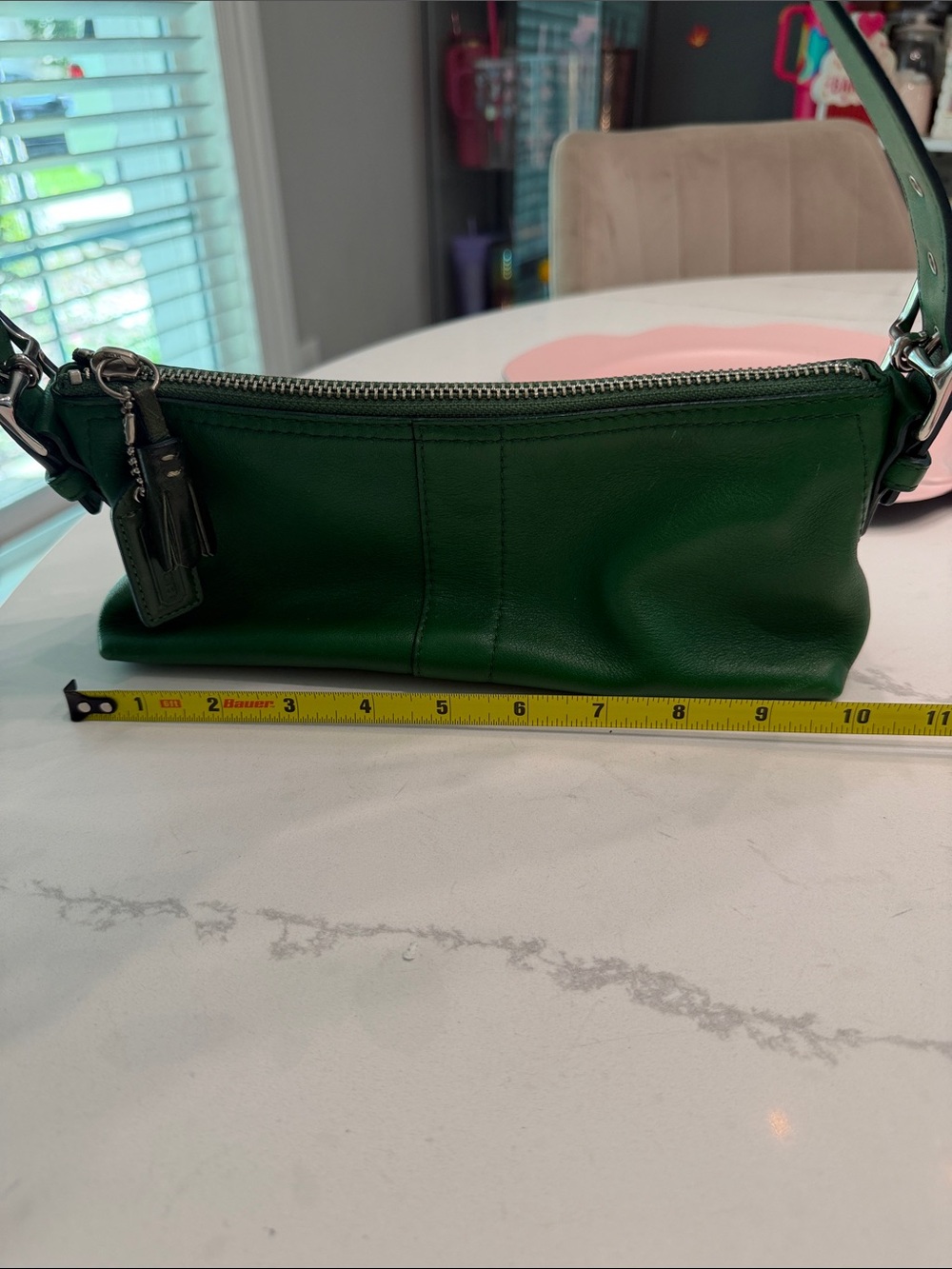Coach Emerald Green Leather Shoulder Bag with Tassel Hangtag - Picture 2 of 5